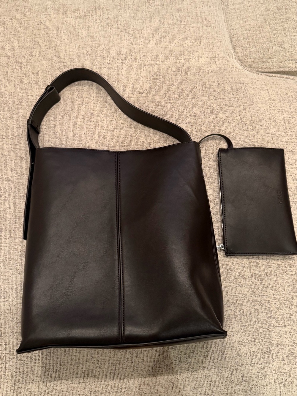 Mango Chocolate Brown Leather Shoulder Bag with inside Zipper Pouch
